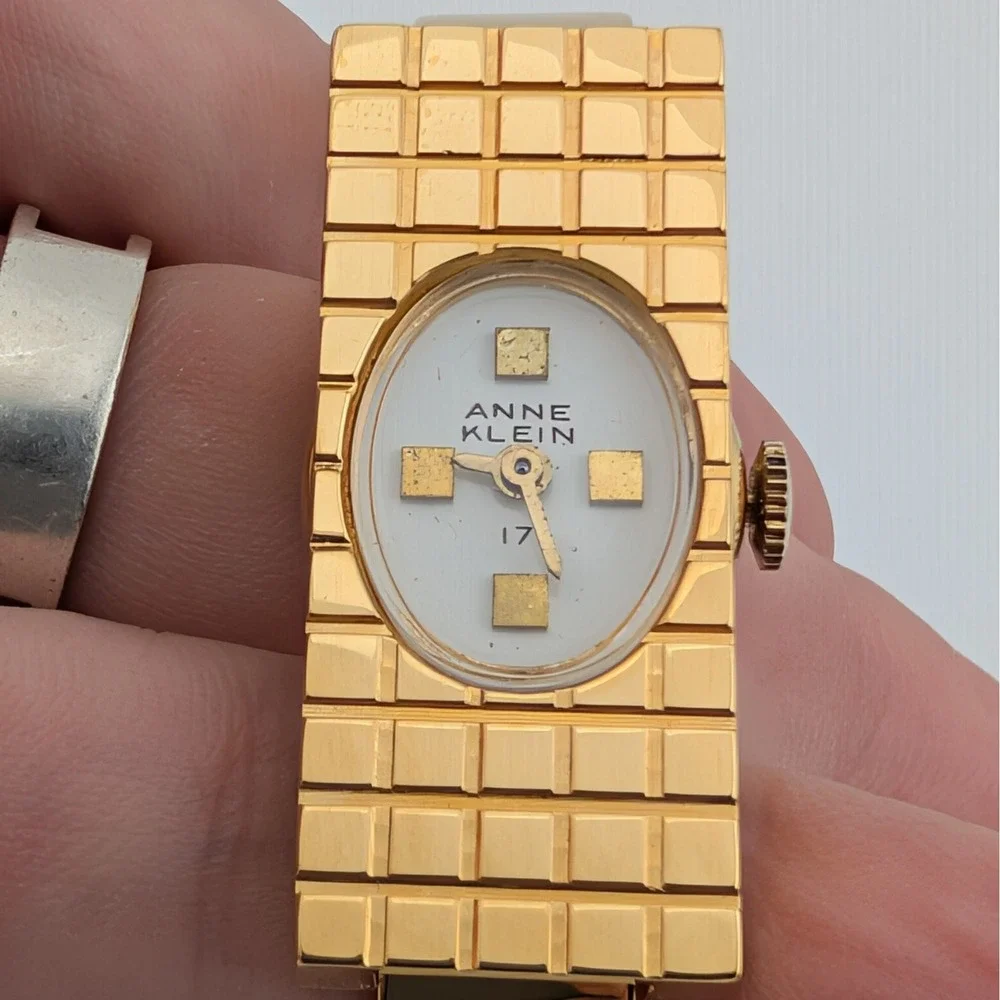 Anne‎ Klein Vintage Manual Wind Gold Rectangle Bangle Watch Art Deco
